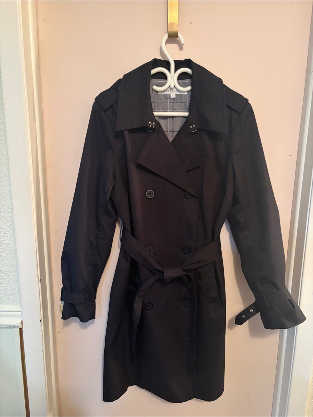 cleo Black Double-Breasted Trench Coat with Waist Tie
